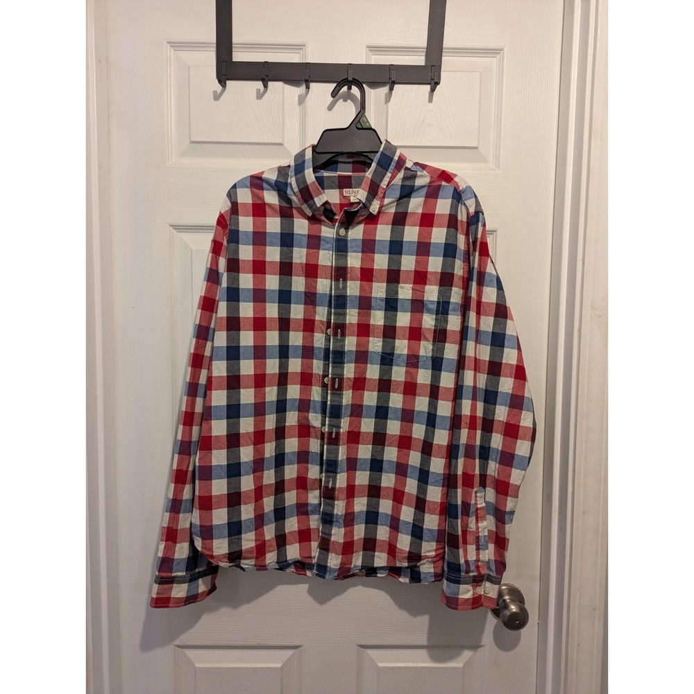 Merona Button Down Shirt Mens XL Red White Blue Buffalo Check Plaid